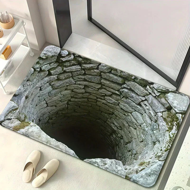 Ilusão Óptica 3D Abismo Tapete De Porta Antiderrapante Lavável À Máquina Para Banheiro Quarto Acampamento Yoga Durável