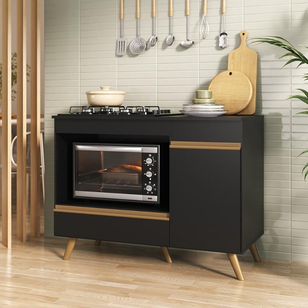 Balcão Para Cooktop E Forno Veneza Multimóveis Mp2258 Preto