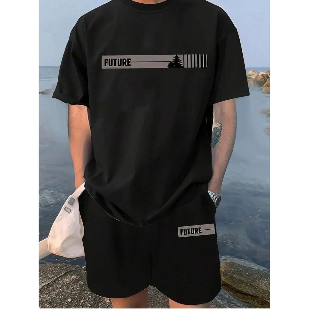 Kit 2 Peças FUTURE Conjunto Masculino Estampado Camiseta 100% Algodão + Short Tectel