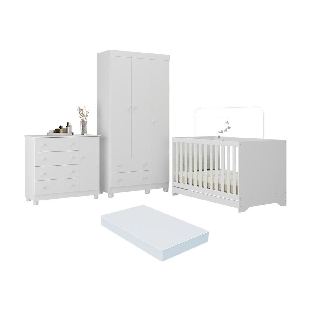 Quarto de Bebê Completo com Berço Americano 3 em 1 Colchão Incluso Allegra Multimóveis MP4606