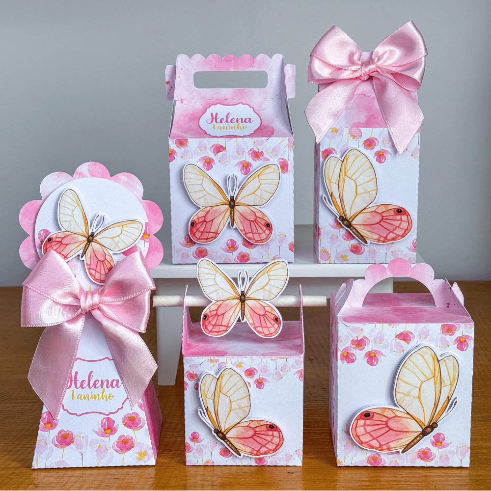 Caixinhas Personalizadas  Borboletas kit PEGUE E MONTE festa menina rosa,  lembrancinhas, personalizados.