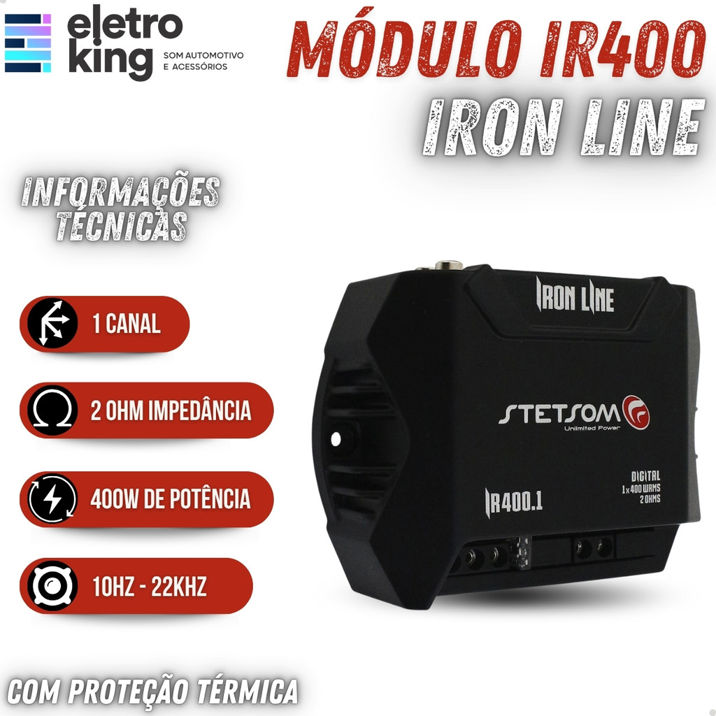 Kit Módulo Stetsom IR400.1 400W 1 Canal 2 Ohms Subwoofer 12 Bomber One 200W Som automotivo e Caixa — imagem 2 de 2