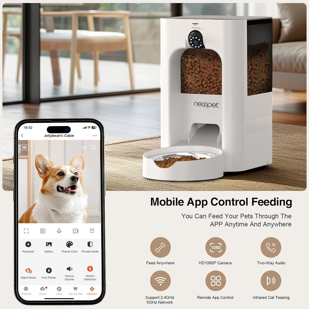 Newpet 5L Alimentador Automático Com Câmera WIFI Cães Comida Seca Distribuidor Inteligente com Controle Remoto · foto 2