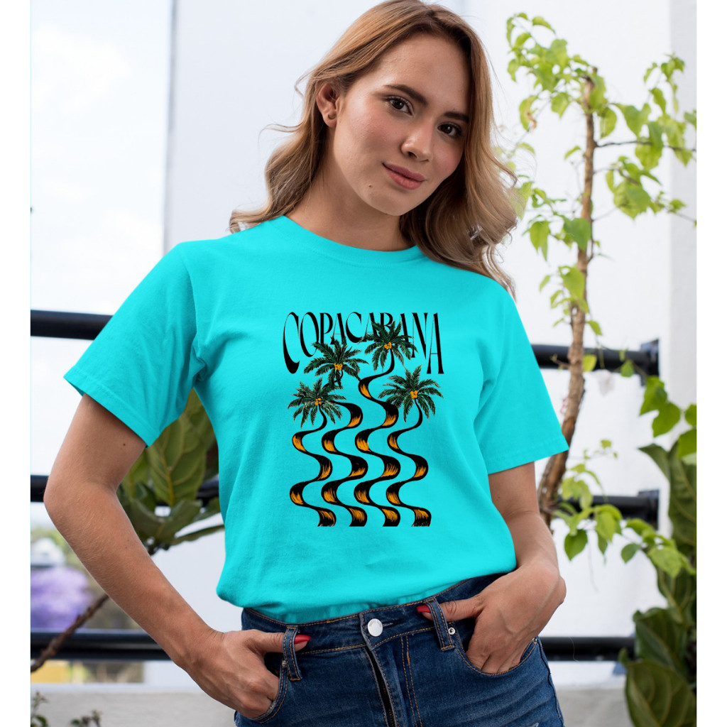 Camiseta Básica Estampa Copacabana Moda Feminina Verão Cores Variadas Tendencia Estilo e Conforto