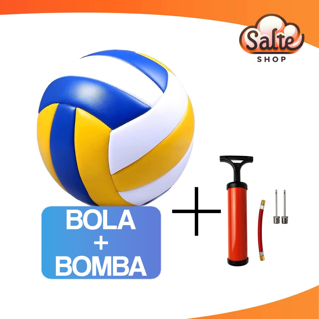 Bola de Volei + Bomba de Encher Ar Quadra Praia Areia Voleibol 22cm Profissional Costurada em Oferta na Shopee