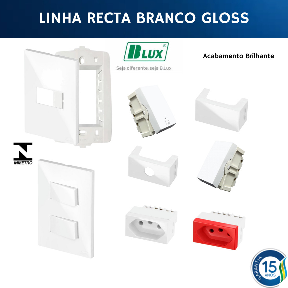 Tomadas 10a 20a Dupla 4x2 Interruptores Simples Paralelo Intermediário Linha Recta Gloss Blux Branco Brilhante em Oferta na Shopee