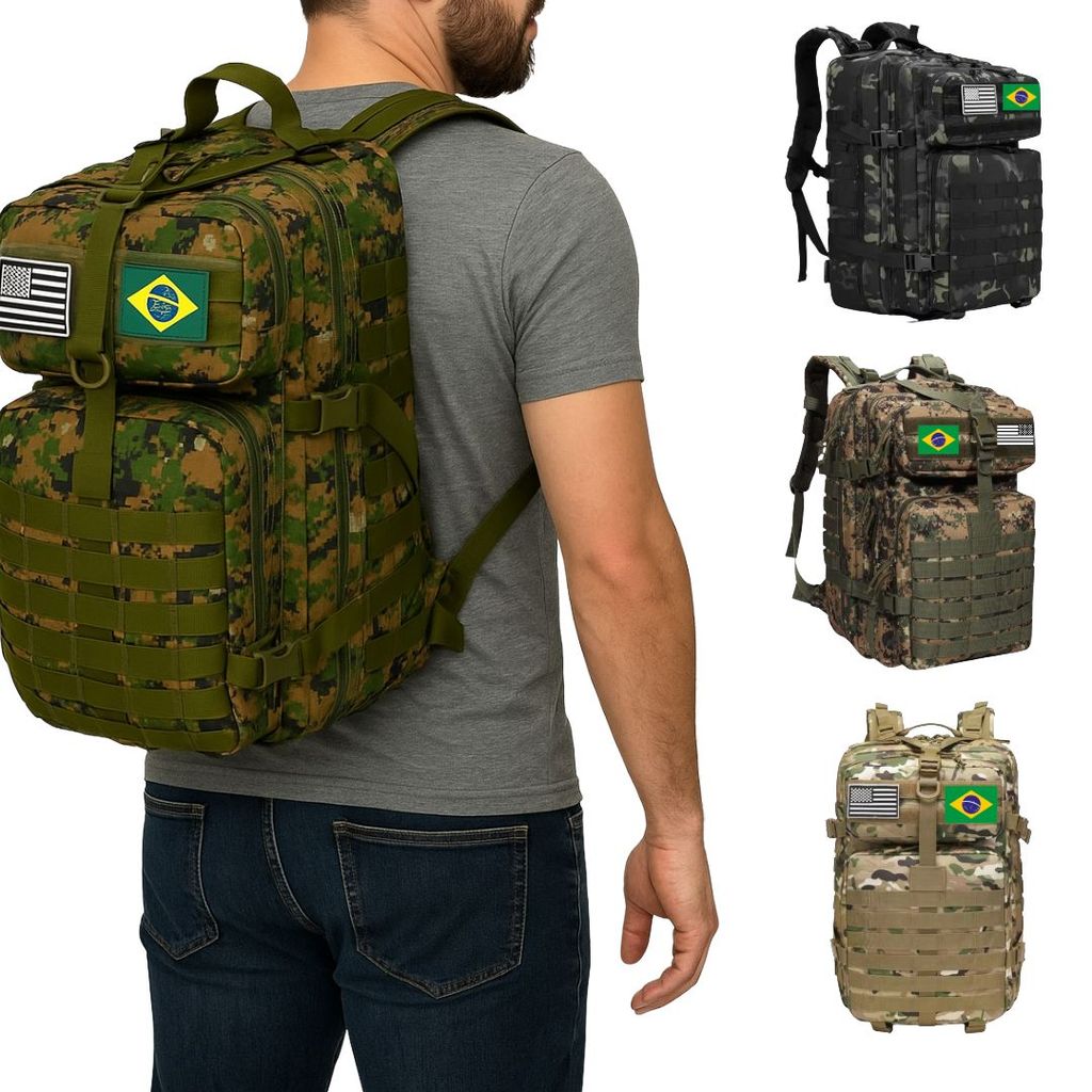 Mochila Tática Militar Premium 50L Alta resistência, grande capacidade e design robusto Perfeita para viagens, acampamen em Oferta na Shopee