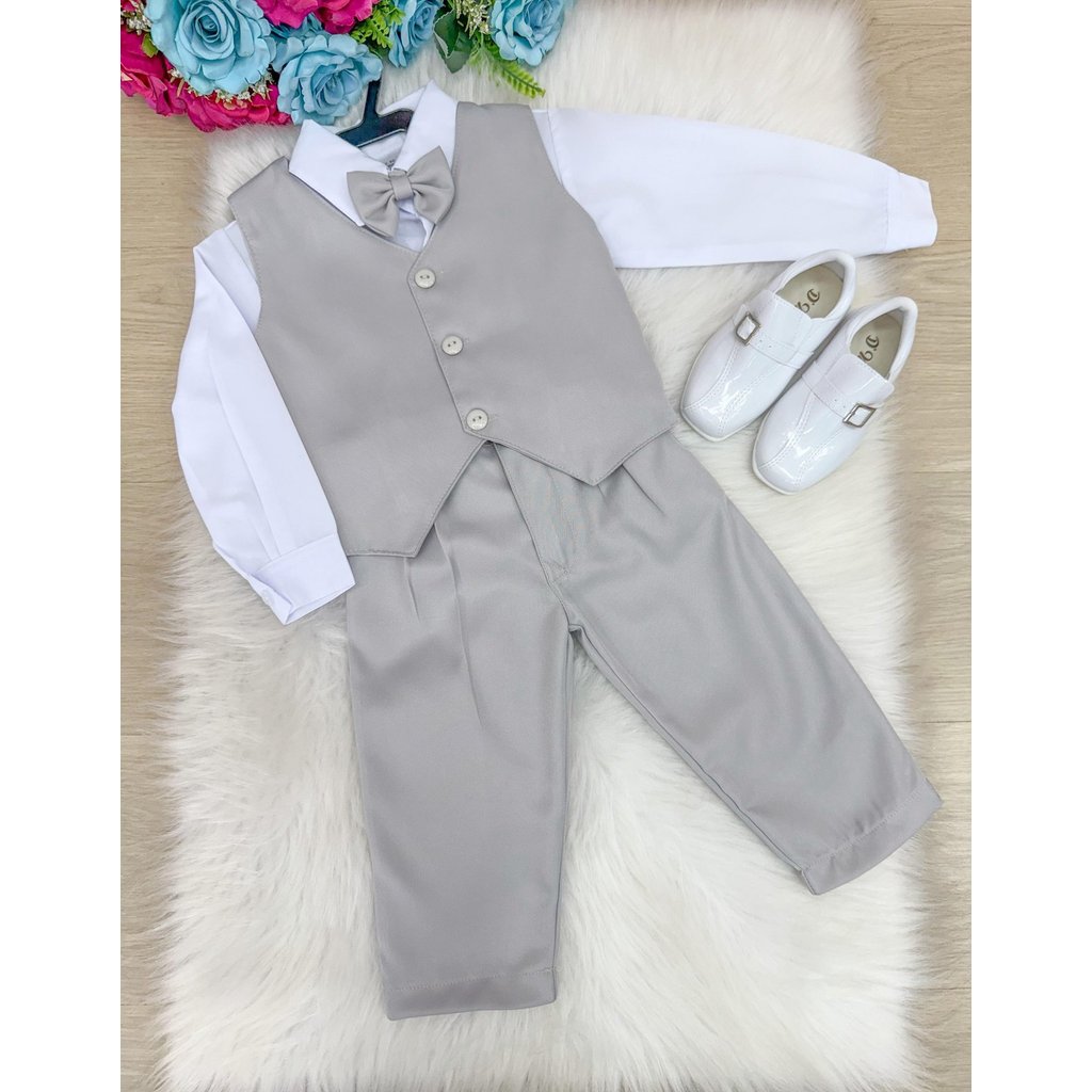 Conjunto Infantil Social Menino Pajem Colete Cinza Claro