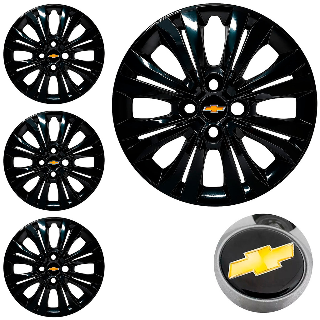 Jogo 4 Calota Aro 14 Gm Corsa Celta Prisma Montana Preto Brilho Black Piano C/ Emblema em Oferta na Shopee