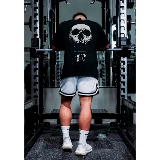 Camiseta Camisa Larga Caveira Lançamento Oversized Treino Ginástica Esportiva Academia