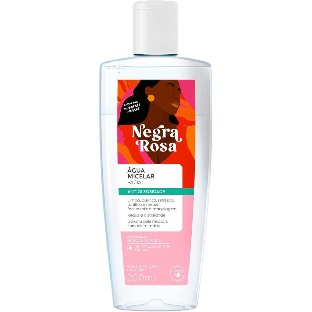Agua Micelar Facial Negra Rosa Antioleosidade Efeito Matificante 200ml