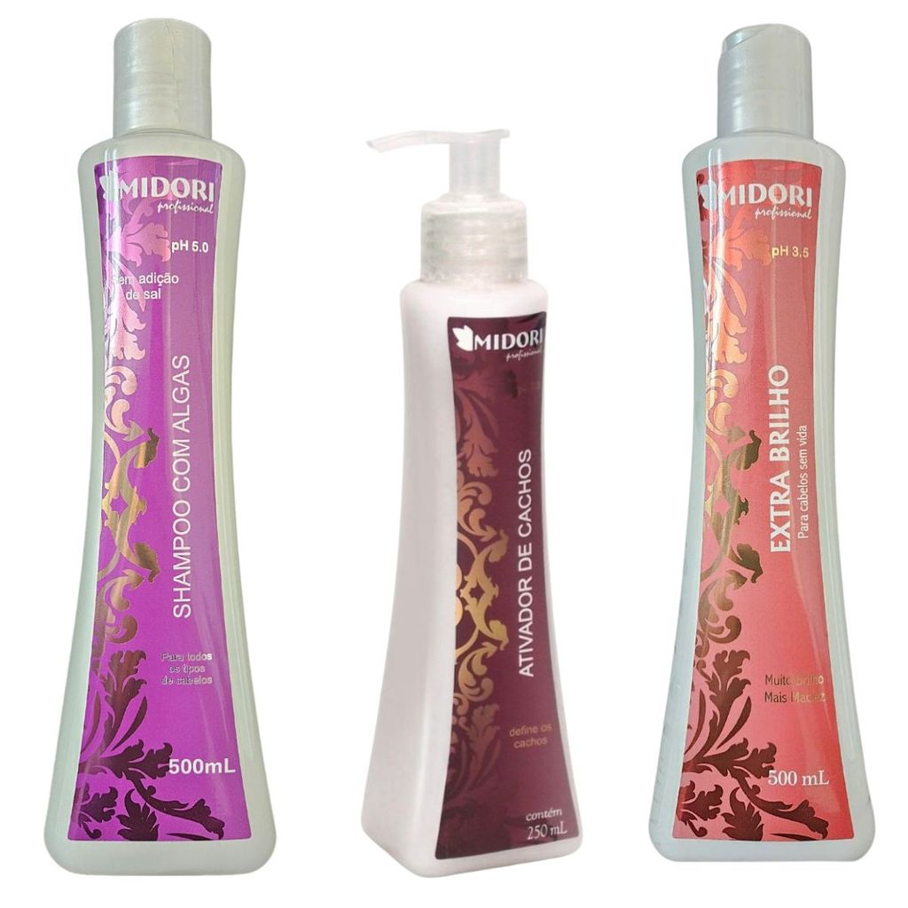 Kit Shampoo Algas, Extra Brilho e Ativador de Cachos