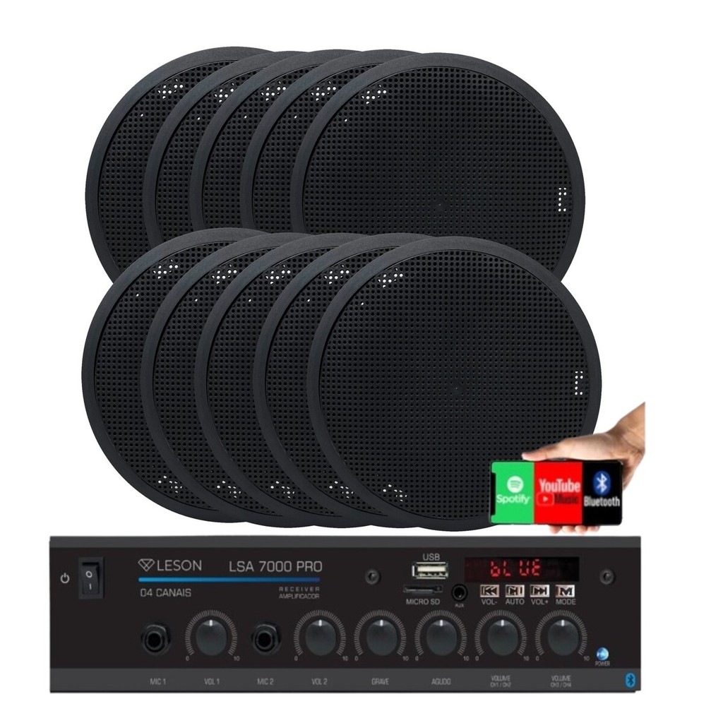 Kit Som Ambiente De Teto/gesso 10 Caixas, Receiver 4cn 500w