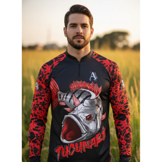 Camisa de Pesca UV50+ Tucunaré Sombra do Lago Vermelha em Oferta na Shopee