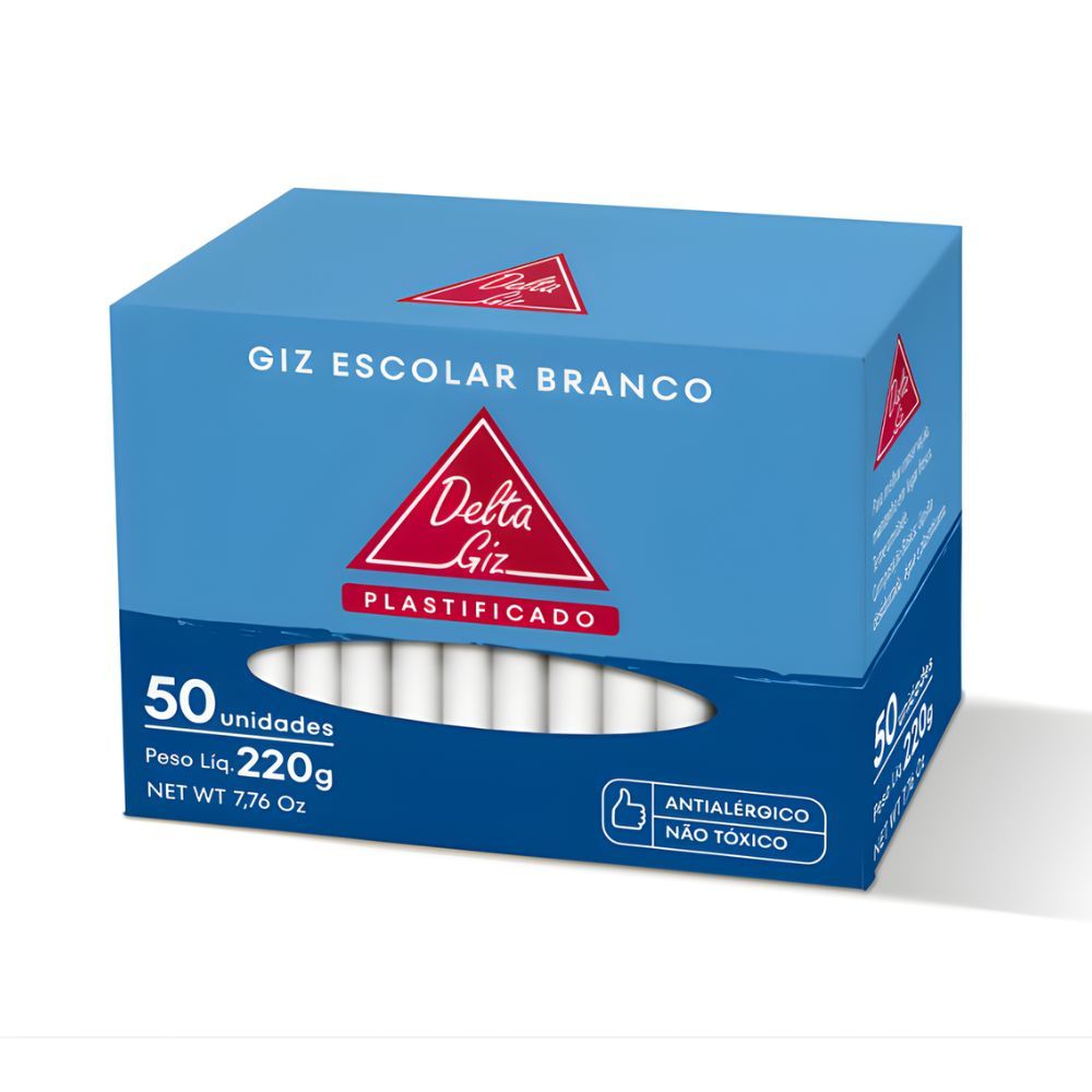 Giz de Lousa Branco Caixa c/ 50 Unidades Não Tóxico - Delta Giz | Escolar | Brincadeiras | Escrita