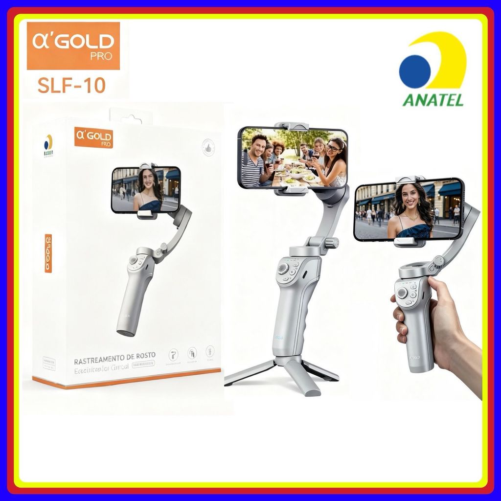 Estabilizador de Celular Portátil Gimbal com Rastreamento Inteligente de AI - 3 Eixos Profissional Bluetooth A’GOLD