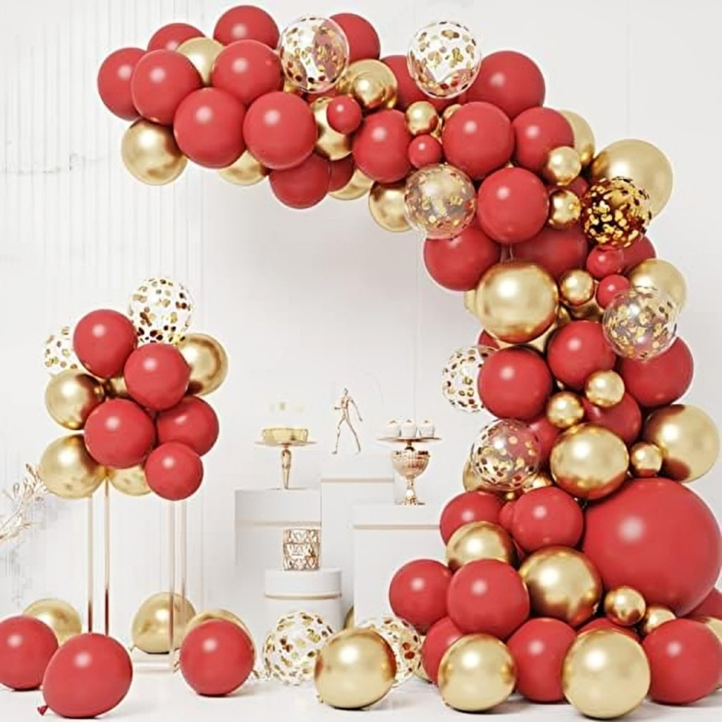 Kit 145 Balões Vermelho Bexiga Dourado Cromado Arco Desconstruído Guirlanda Decoração Festa Aniversario em Oferta na Shopee
