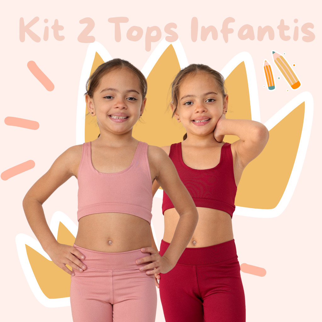 Kit 2 Tops Infantis, Para Meninas. Casual, Lisa e Básica. em Oferta na Shopee