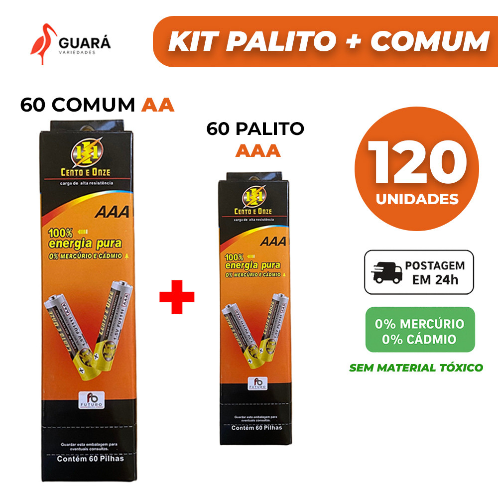 Combo com 120x Unidades (60 AAA Palito + 60 AA Comum) FBG RELINX SEGMA 1,5V Envio Imediato