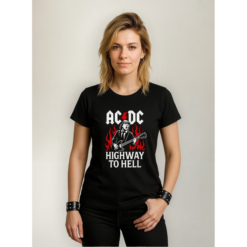 Highway To Well Acdc Rock Anos 70 Camiseta Babylook