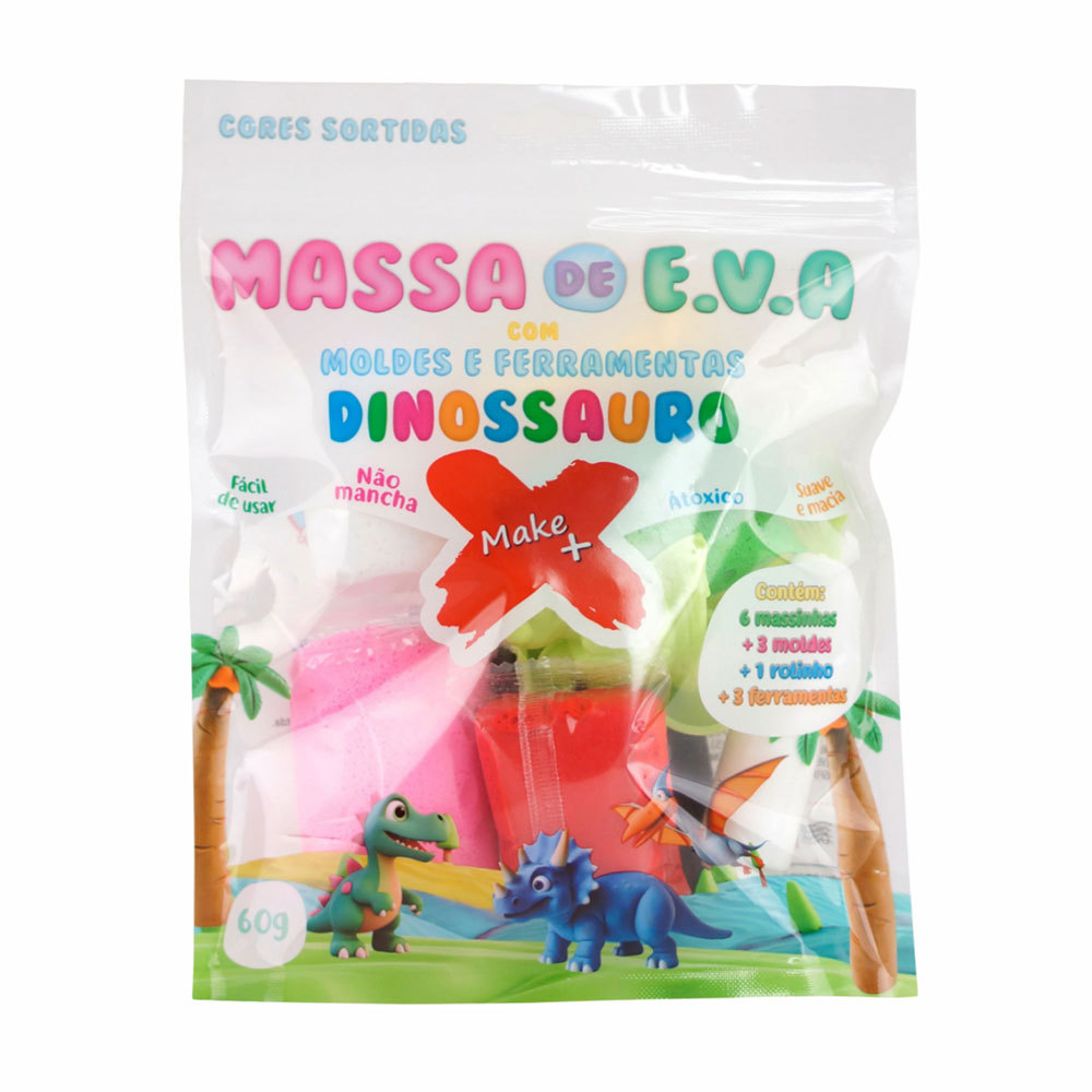 Massa de EVA em pote 60g 6 cores Dinossauro Gatte