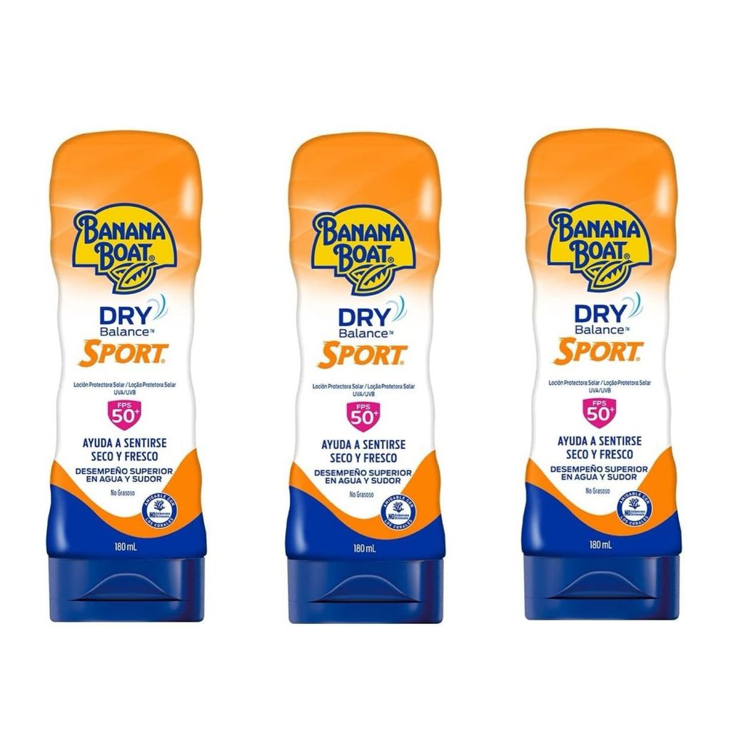 Kit 3 Protetor Bloqueador Filtro Solar Banana Boat Dry Balance Sport FPS50 Não Oleoso 180ml