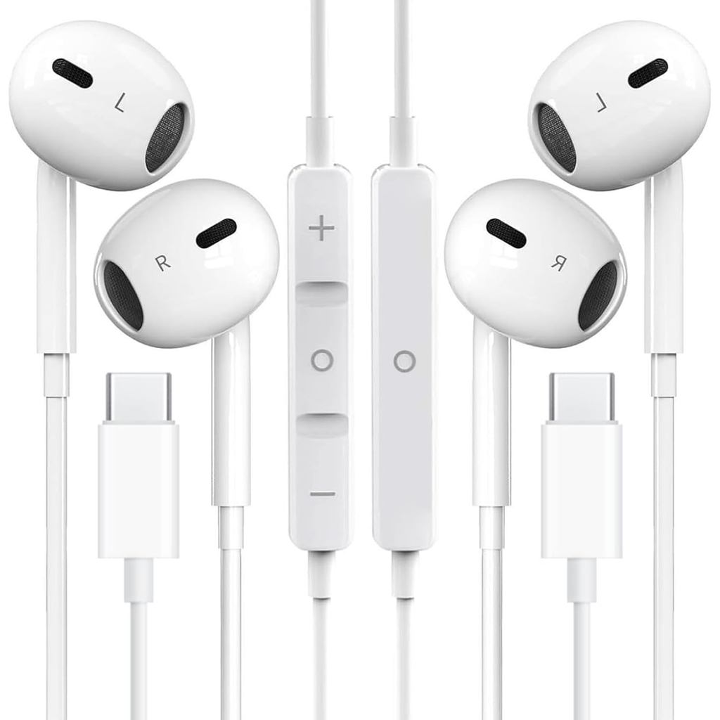 2 Pacotes de Fones de Ouvido USB C para iPhone 16/15, Fones de Ouvido com Microfone e Controle de Volume, Fones de Ouvid