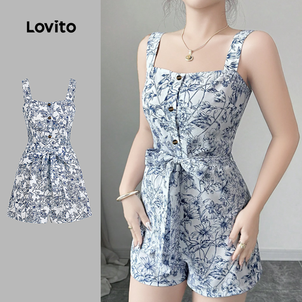 Lovito Macacão Boho com Cinto para Primavera/verão para mulheres L154ED048 em Oferta na Shopee