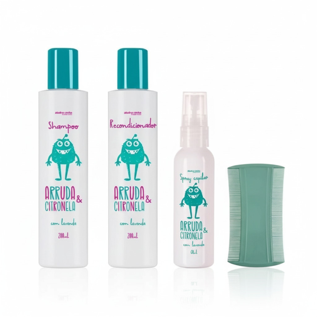 Kit C/ Até 4 Itens Mata Piolho Arruda Citronela Shampoo/ Recondicionador/ Spray/ Pente Fino