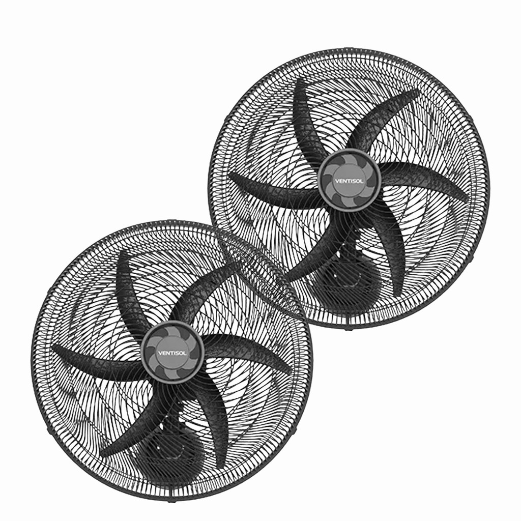 Kit 2 Ventiladores Parede Ventisol Monta Fácil 127v 50cm 135w Preto 6 Pás Motor Turbo Inclinação Regulável
