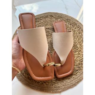 Rasteira Sandália Rasteirinha Elegante Feminino Mula OFF bege Com Anel de Dedo Dourado Do 33 ao 44 em Oferta na Shopee
