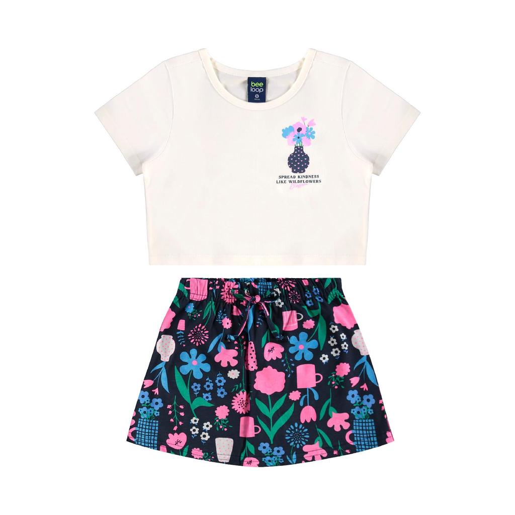 Conjunto Cropped e Short-Saia Floral Bee Loop