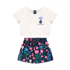Conjunto Cropped e Short-Saia Floral Bee Loop