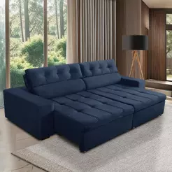 Sofá Retrátil e Reclinável 3 Lugares com Molas 2,50m Dani Suede Azul Adonai Estofados