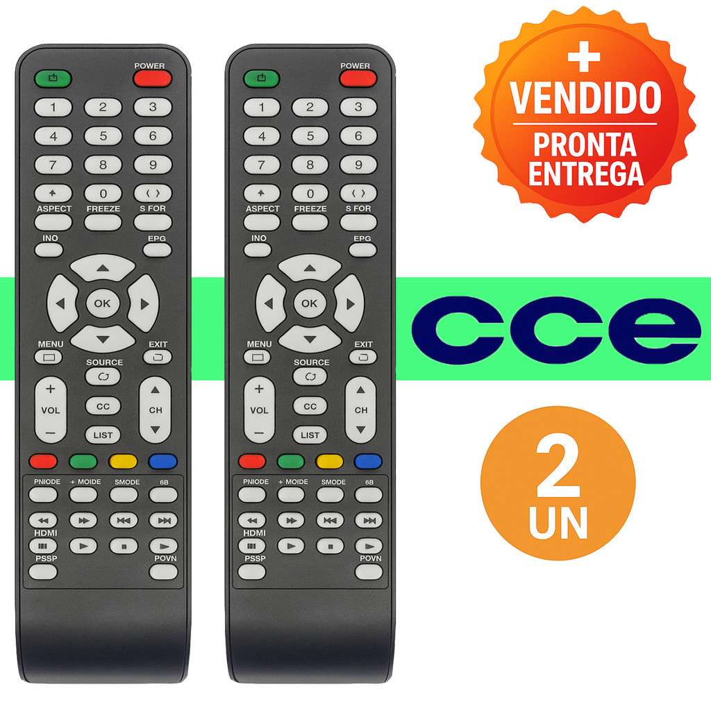 Kit 2 Controle Remoto Compatível com TV CCE LCD Smart Funções Completas e Resistentes