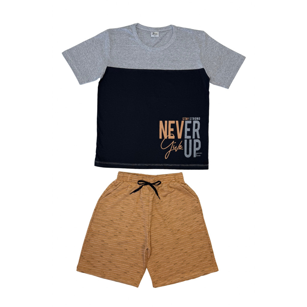 Conjunto Juvenil Masculino Meia Malha/Moletinho Jet Preto Com Caramelo