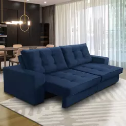 Sofá Retrátil e Reclinável 3 lugares 2,30m com Molas Marcela Suede Azul Adonai Estofados