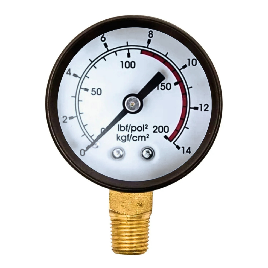 Manômetro 0 a 200PSI com Rosca 1/4 NPT para Compressor de Ar Medidor de Pressão Industrial Precisão