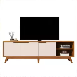 Rack Bancada Tucumã 1.8 TV Até 75 Pol. Pés de Madeira Maciça