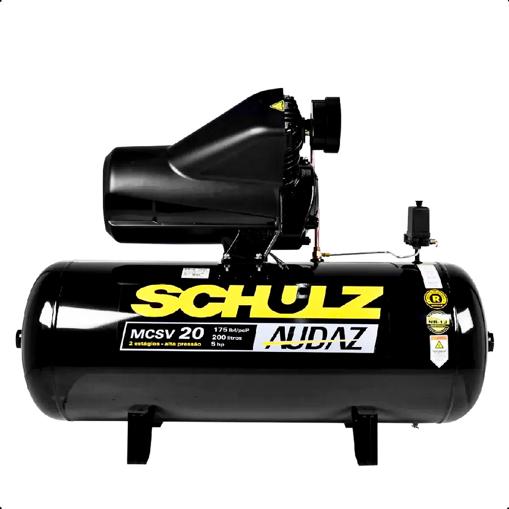 Motocompressor De Ar Estacionário Pistão Mcsv20 Audaz 200L Motor Trifásico 5cv 220v 380v 4p 60hz Schulz 922.9304-0