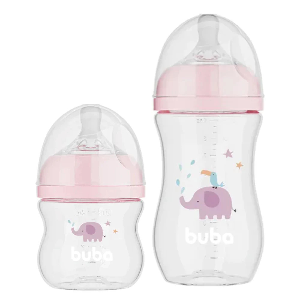 Kit 2 Mamadeiras Easy Flow Elefante 120/270ml Rosa - Buba