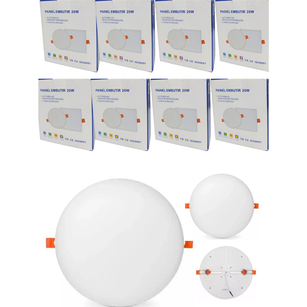 Kit 10 Painel Plafon Led Borda Infinita 12w Embutir Redondo Bivolt Branco Frio 6500k 10cm