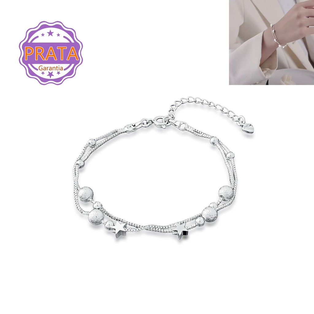 Pulseira Feminina Ajustável Prata 925 Com Berloques Bolinhas e Estrelas - Presente Delicado Para Amizade em Oferta na Shopee