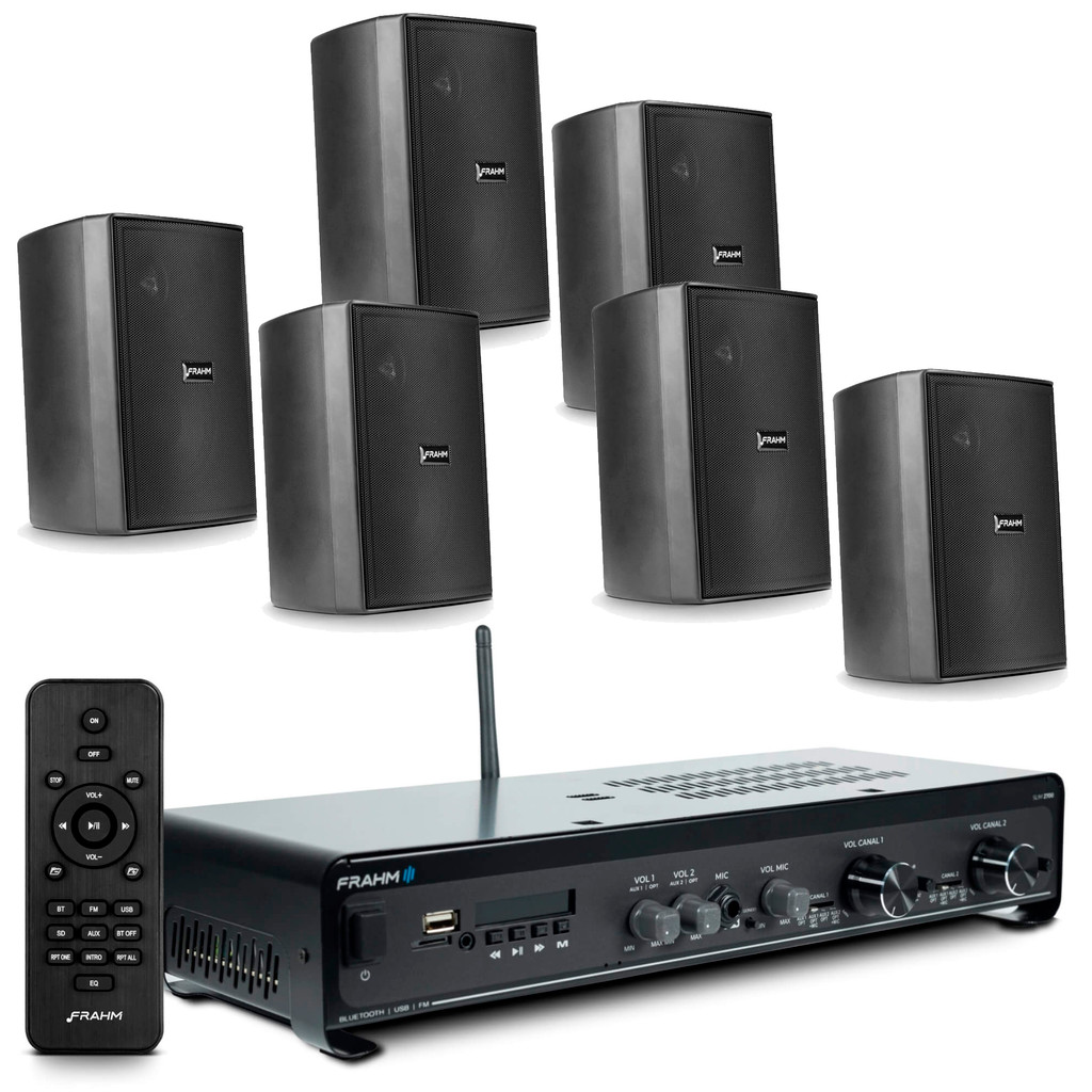 Kit Som Ambiente Frahm Slim 2700 + 6 Caixas PS200  P/ Academias Potência De Saída Rms 160 W