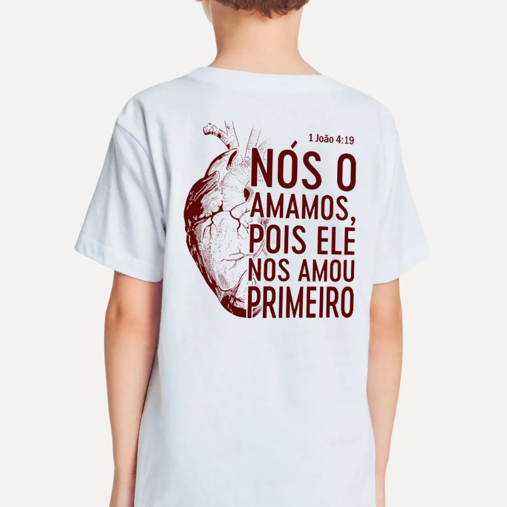 Camiseta Cristã Congresso  Infantil  Menino Menina Infantil Juvenil "Ele nos amou" Camisa Unissex 100% Algodão