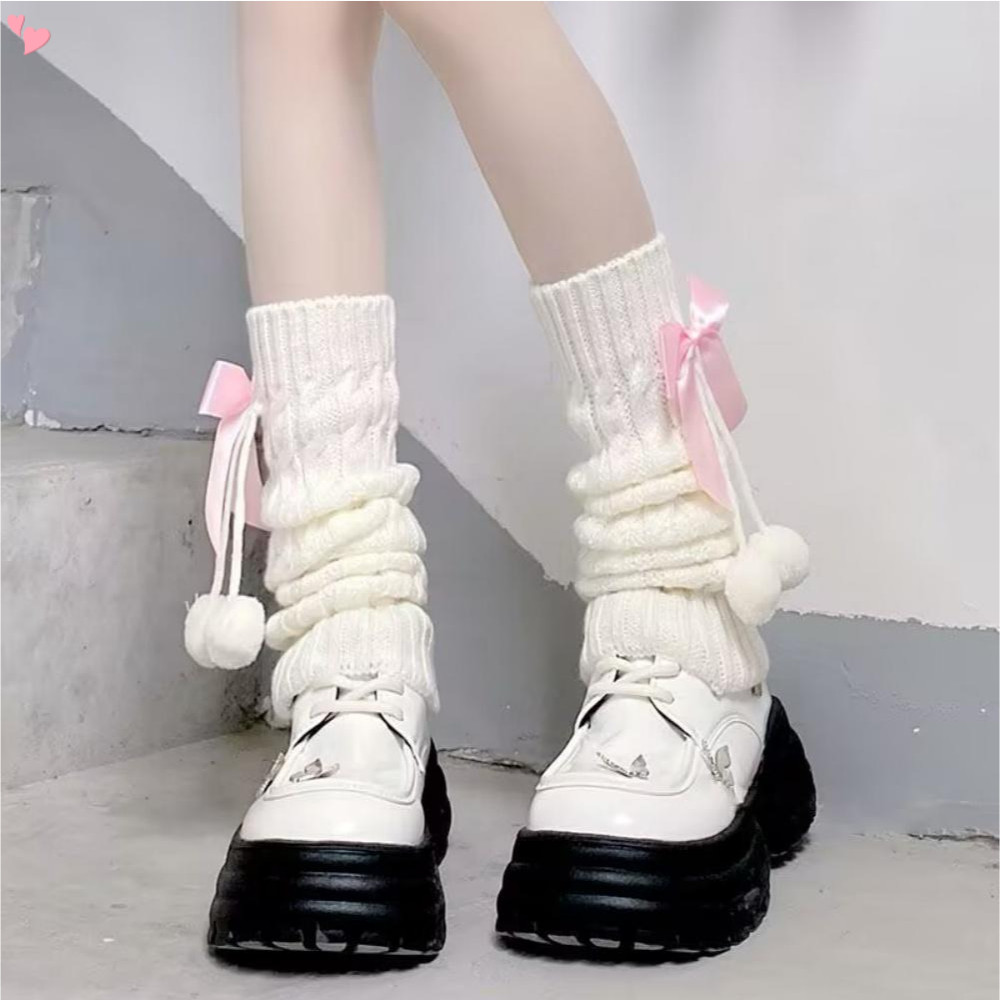Polainas Para Mulheres Y2k Harajuku Com Nervuras De Malha Meias Longas Meninas Lolita Kawaii Boot Socks em Oferta na Shopee