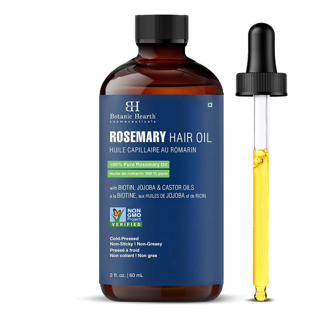 Botanic Hearth Óleo De Alecrim 100 % Puro Para Cabelo (2 Fl Oz) Infundido Com Biotina , Jojoba E Rícino | Tratamento De