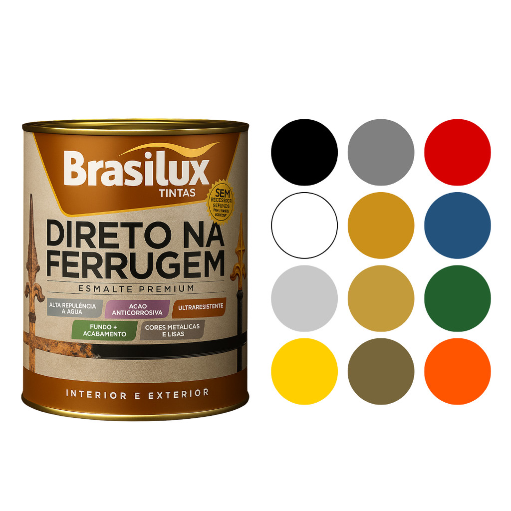 Tinta Esmalte Direto Na Ferrugem Resistente 900ml 3,6L Brasilux em Oferta na Shopee