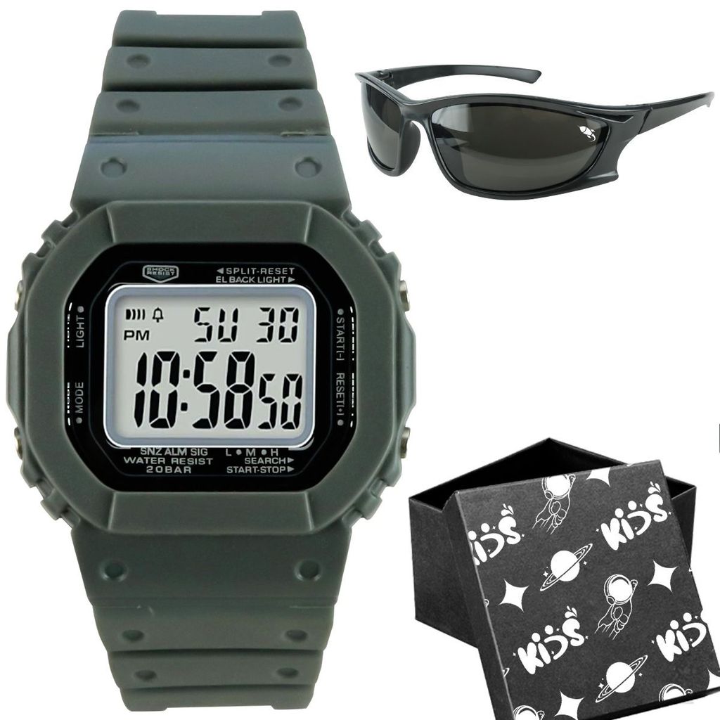 Relogio Digital Led Cinza Menino Infantil + Caixa qualidade premium silicone ajustavel adolescente