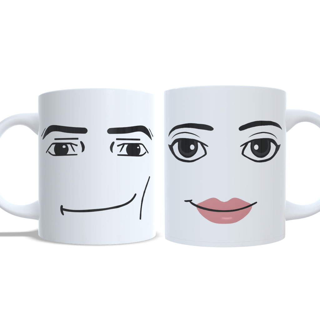 KIT Caneca Roblox Rosto Masculino e Feminino PORCELANA E POLÍMERO presente criativo Xícara meme game